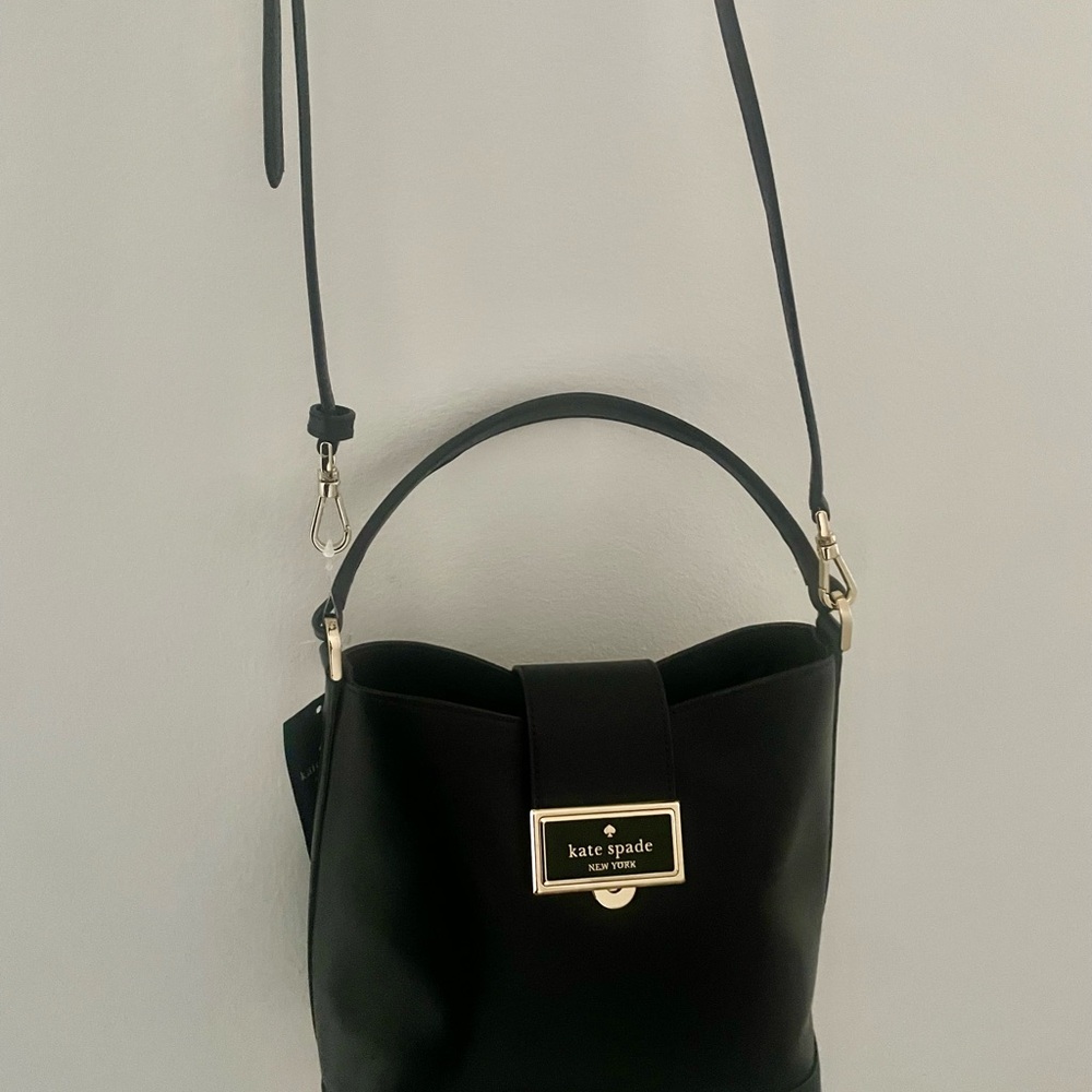 Kate Spade Reegan Black Shoulder Bag with Gold Accents. New with Tags.